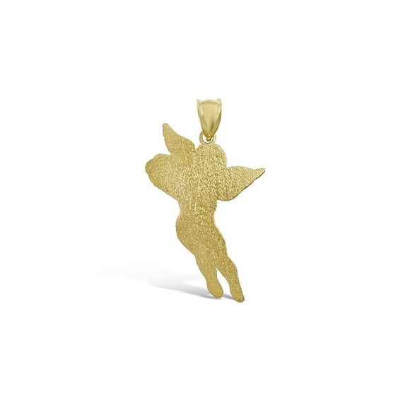 10K Yellow Gold Cupid Angel Heart Pendant Charm 1.3 inch - Picture 2 of 3